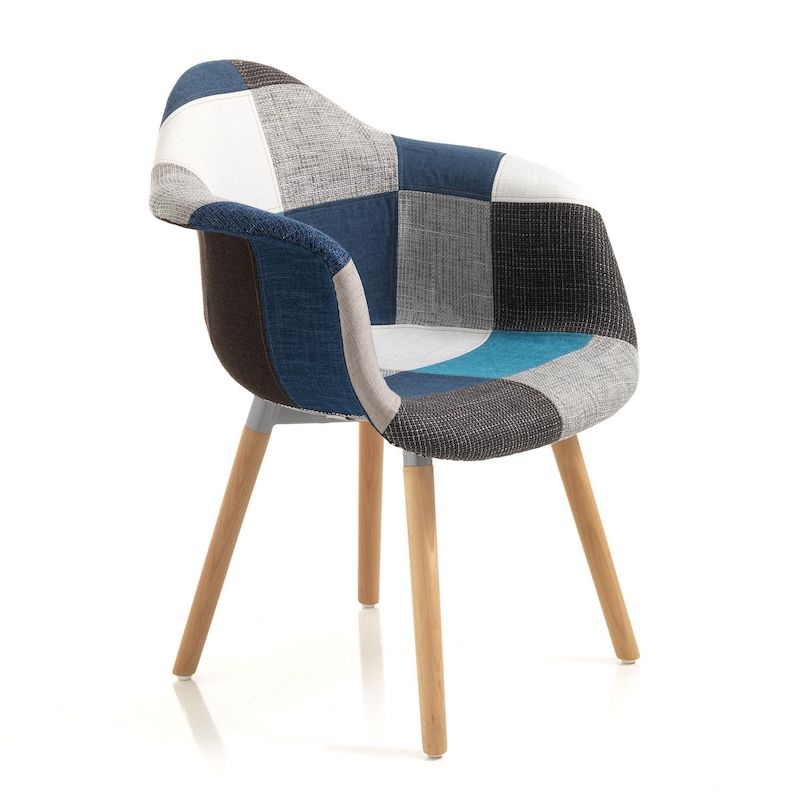 Poltroncina Temora in tessuto patchwork gambe in massello
